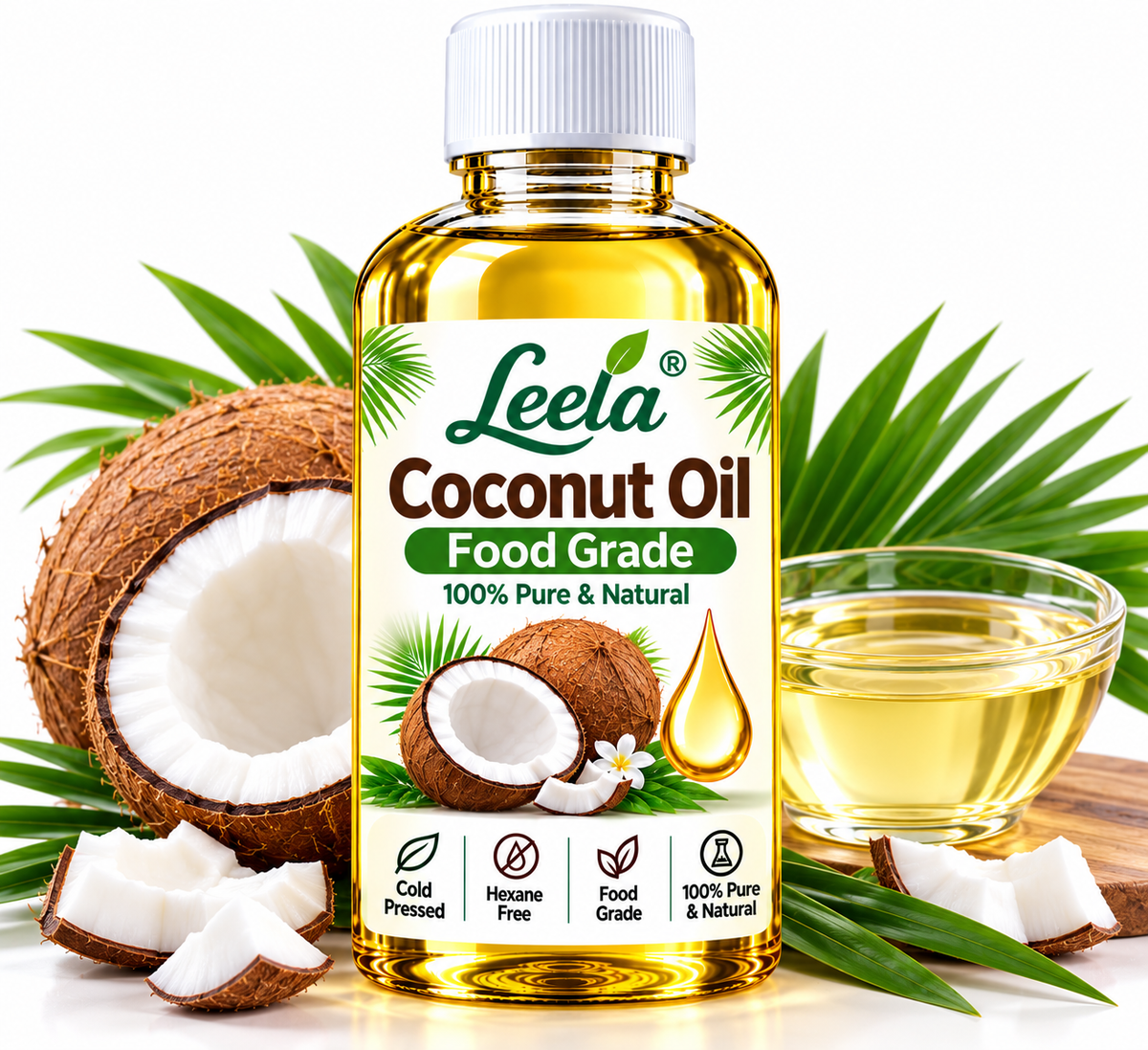 Coconut Oil Food Grade – Edible Cooking Oil for Frying, Sautéing, Indian Cooking, Baking, Curries, Traditional Recipes & Food Preparation