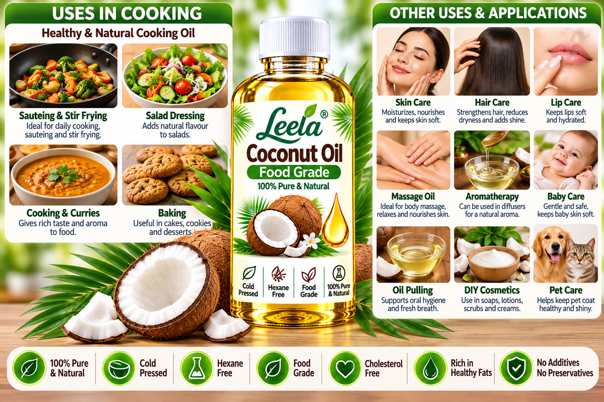 Coconut Oil Food Grade – Edible Cooking Oil for Frying, Sautéing, Indian Cooking, Baking, Curries, Traditional Recipes & Food Preparation