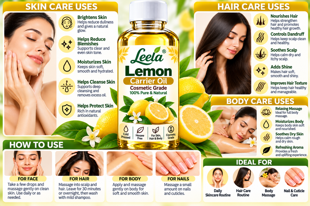 Lemon Carrier Oil – Cosmetic Grade Moisturizing Oil for Skin, Hair, Body Massage, Nail Care, Handmade Soap, Cream, Lotion and DIY Cosmetic Formulations.