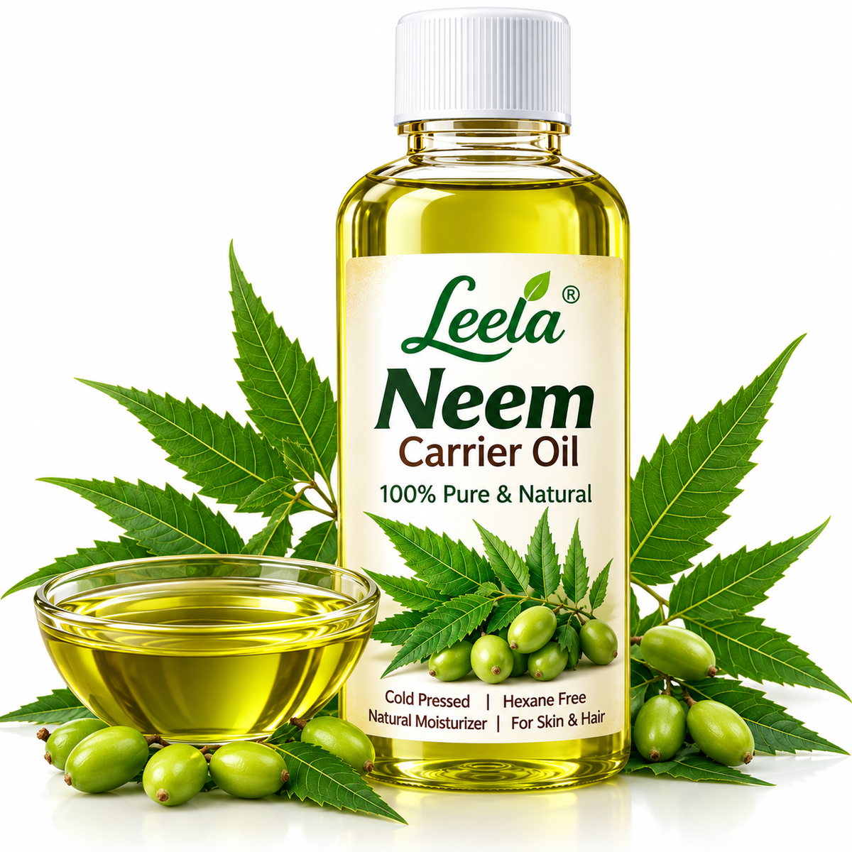 Neem Carrier Oil – Cosmetic Grade Herbal Oil for Skin Care, Hair Care, Scalp Care, Body Massage, Handmade Neem Soap, Cream, Lotion, Shampoo & DIY Cosmetic Formulations.