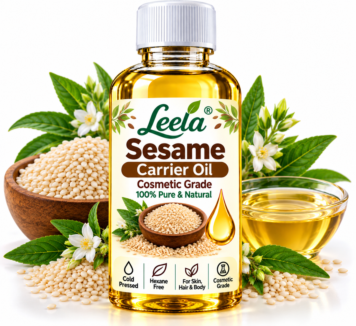 Leela Sesame Carrier Oil – Cosmetic food and Grade Natural Oil for Skin Moisturizing,