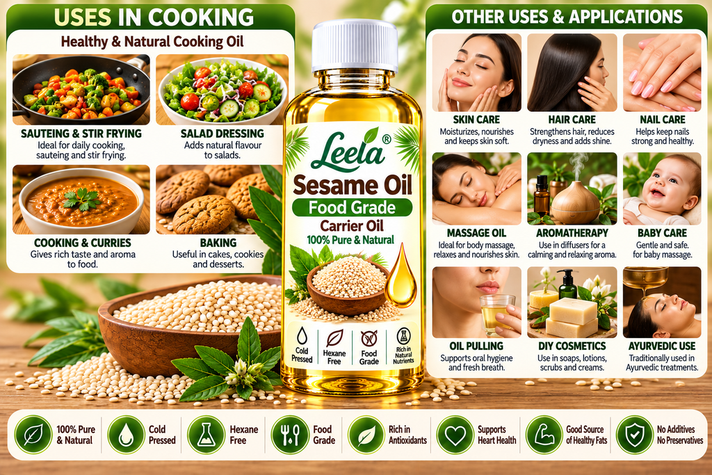 Leela Sesame Carrier Oil – Cosmetic food and Grade Natural Oil for Skin Moisturizing,